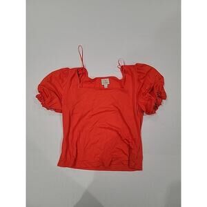 Oak & Trellis Women's Crop Top Ribbed Puff Sleeve Square Neck B8